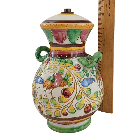 VTG Italian Majolica Sgraffito Hand-Painted Floral Pottery Vase w/ Lid See desc. - Picture 11 of 11